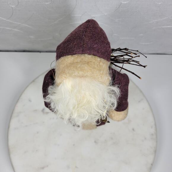 Handmade Primitive Santa Door Stop Weighted 10” Wool Coat Burlap Sack Vintage - Picture 3 of 12